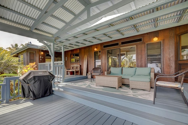 13-125 Nalu Pl, Pahoa, HI 96778 - deck with outdoor lounge area and a grill