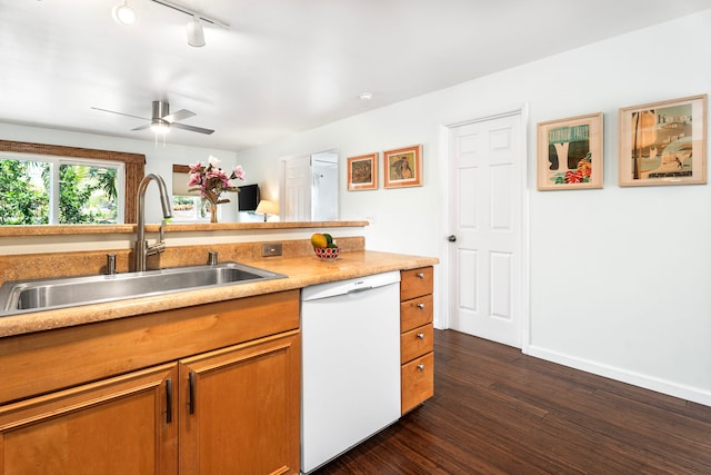 76-134 Heenalu Rd Unit 10, Kailua-Kona, HI 96740 - kitchen featuring white dishwasher, a sink, ceiling fan, brown cabinets, and light countertops