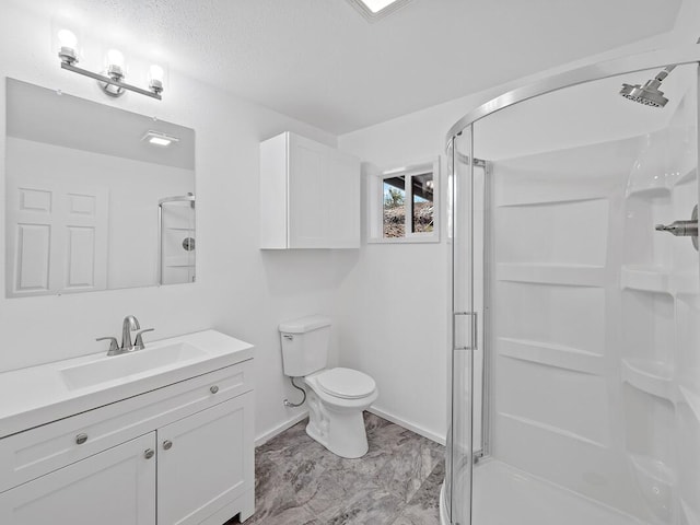 92-8215 Bamboo Ln, Ocean View, HI 96737 - full bathroom with a stall shower, vanity, toilet, and marble finish floors