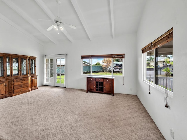 907 Mala Pua Way, Hilo, HI 96720 - unfurnished living room featuring light colored carpet and a ceiling fan