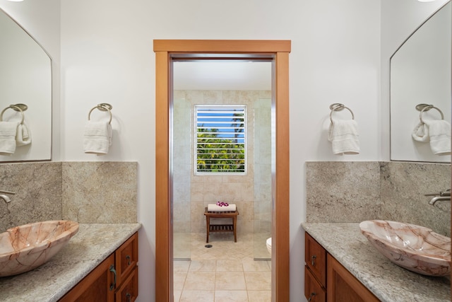 7312 Alealea Rd, Hanalei, HI 96722 - full bath with vanity, tasteful backsplash, toilet, and a tile shower