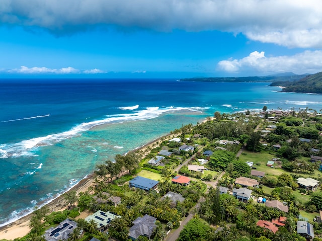 7312 Alealea Rd, Hanalei, HI 96722 - aerial view of residential area featuring waterfront with a beach