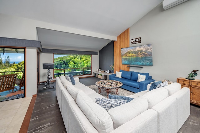 4282 Kalaheo Dr, Kalaheo, HI 96741 - living room with a wall mounted air conditioner and high vaulted ceiling
