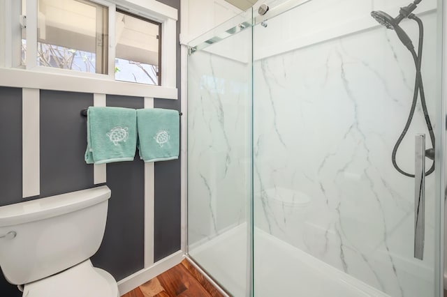 4282 Kalaheo Dr, Kalaheo, HI 96741 - bathroom featuring a marble finish shower, toilet, and wood finished floors