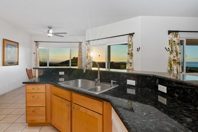 68-1634 Laie St, Waikoloa, HI 96738 - kitchen featuring a sink, ceiling fan, plenty of natural light, and light tile patterned flooring