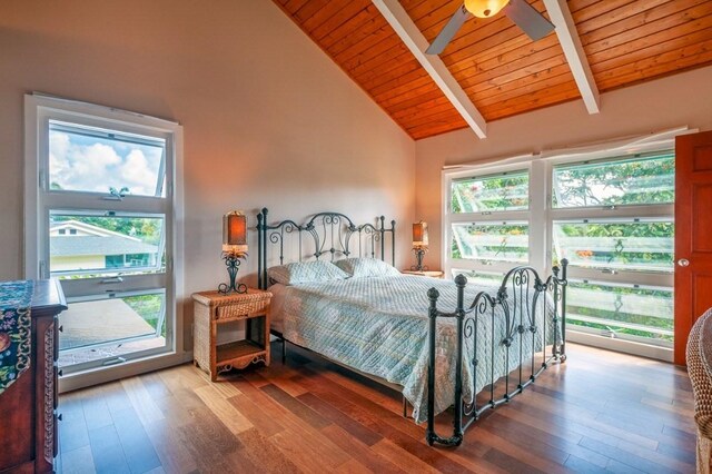 3636 Keoniana Rd, Princeville, HI 96722 - bedroom featuring multiple windows, wooden ceiling, and wood finished floors