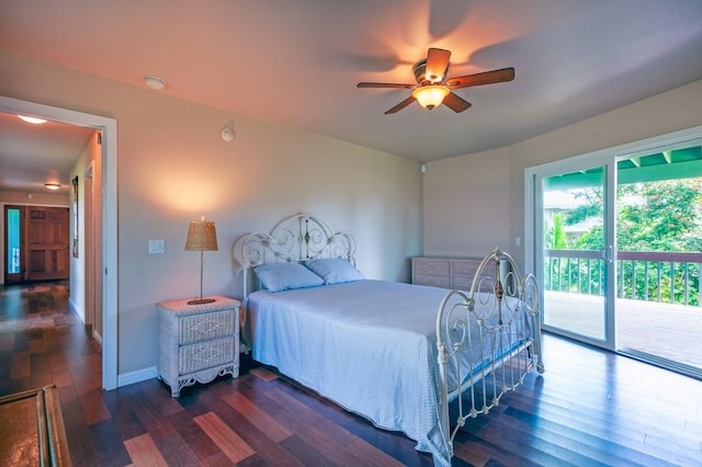 3636 Keoniana Rd, Princeville, HI 96722 - bedroom with access to outside, wood finished floors, a ceiling fan, and baseboards