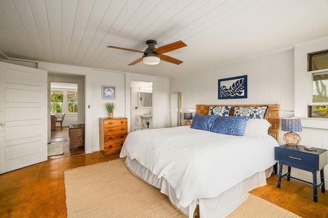 2819 Kapena St, Lihue, HI 96766 - bedroom featuring wood ceiling, connected bathroom, and ceiling fan