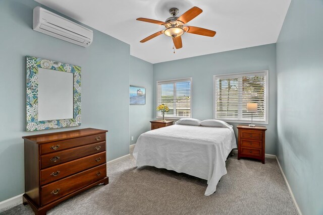 4355 Liliuokalani Pl, Kilauea, HI 96754 - carpeted bedroom with a wall mounted air conditioner, baseboards, and a ceiling fan