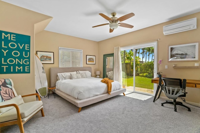 4355 Liliuokalani Pl, Kilauea, HI 96754 - bedroom with a wall mounted AC, access to outside, carpet flooring, a desk, and a ceiling fan