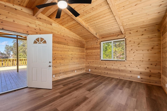 92-8856 Orchid Pkwy, Ocean View, HI 96737 - unfurnished room with wooden ceiling, wooden walls, wood finished floors, and a ceiling fan