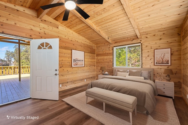 92-8856 Orchid Pkwy, Ocean View, HI 96737 - bedroom featuring wooden ceiling, access to outside, wooden walls, and wood finished floors