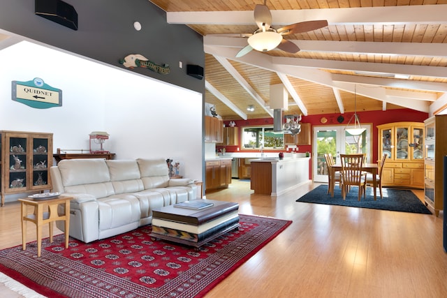 71-1769 Puu Lani Dr, Kailua-Kona, HI 96740 - living area with wooden ceiling, ceiling fan, light wood-type flooring, and a chandelier
