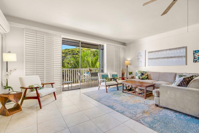 2253 Poipu Rd Unit 241, Koloa, HI 96756 - tiled living room with ceiling fan and an AC wall unit