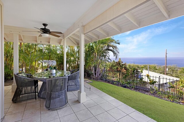 77-6596 Walua Rd, Kailua-Kona, HI 96740 - view of patio / terrace featuring a ceiling fan, a water view, and outdoor dining area