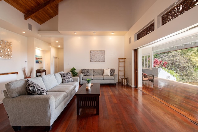 44-2325 Middle Rd, Honokaa, HI 96727 - living room with high vaulted ceiling, hardwood / wood-style floors, and wooden ceiling with exposed beams