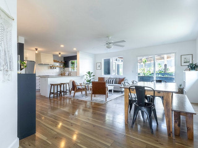 189 Poouli St, Wailuku, HI 96793 - dining room with ceiling fan, dark wood-type flooring, and recessed lighting