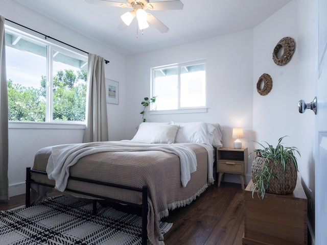 189 Poouli St, Wailuku, HI 96793 - bedroom with dark wood-style floors and a ceiling fan