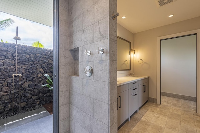 73-4804 Hinahina Rd Unit 13, Kailua-Kona, HI 96740 - bathroom featuring vanity, a stall shower, baseboards, and recessed lighting