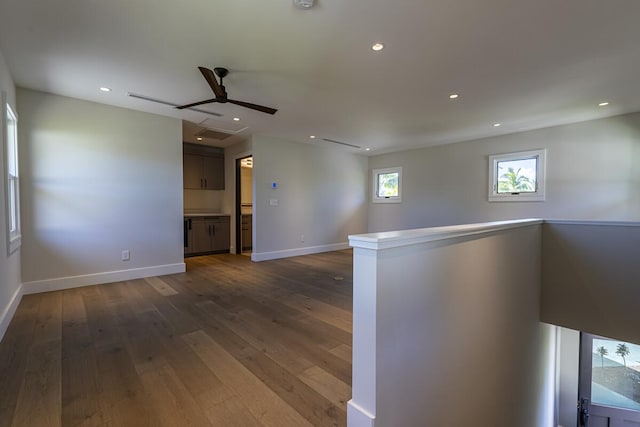 73-4804 Hinahina Rd Unit 13, Kailua-Kona, HI 96740 - empty room featuring dark wood finished floors, a ceiling fan, baseboards, recessed lighting, and a smoke detector