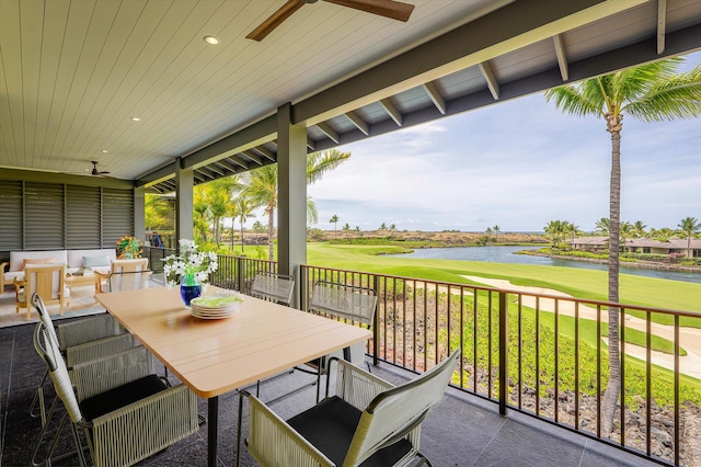 73-4804 Hinahina Rd Unit 13, Kailua-Kona, HI 96740 - view of patio featuring a water view, view of golf course, and ceiling fan