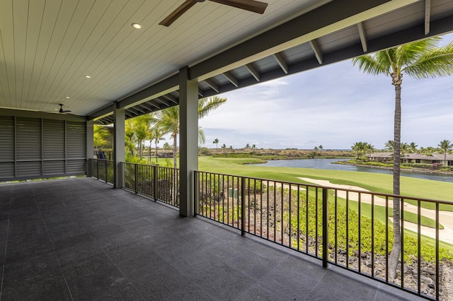 73-4804 Hinahina Rd Unit 13, Kailua-Kona, HI 96740 - view of patio / terrace featuring a water view, golf course view, and ceiling fan