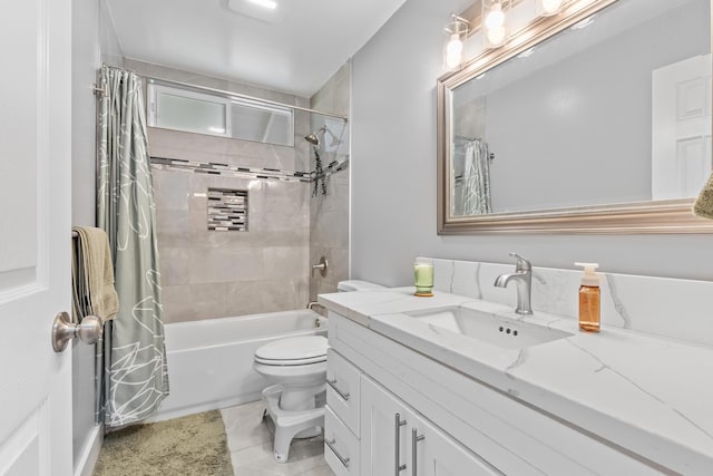 15-1884 14th Ave, Keaau, HI 96749 - full bath featuring vanity, shower / bathtub combination with curtain, toilet, and tile patterned flooring