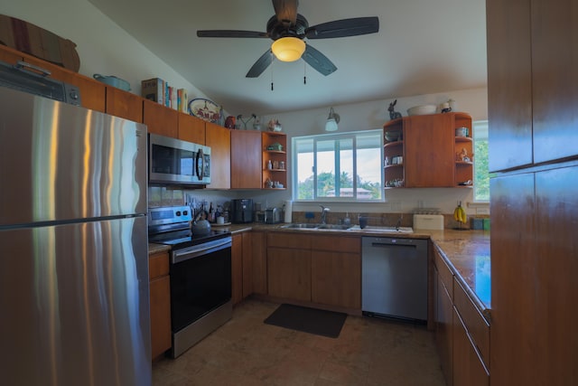 15-1517 7th Ave, Keaau, HI 96749 - kitchen with stainless steel appliances, open shelves, a sink, and plenty of natural light