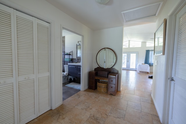 15-1517 7th Ave, Keaau, HI 96749 - hall with light stone finish flooring, attic access, and an office area
