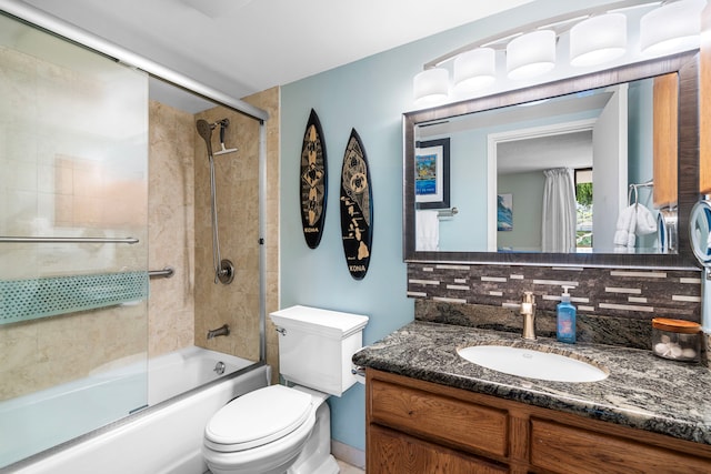 75-6106 Alii Dr Unit 208, Kailua-Kona, HI 96740 - bathroom featuring backsplash, vanity, enclosed tub / shower combo, and toilet