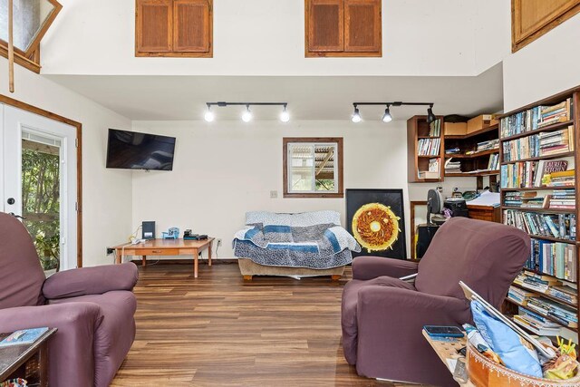 32-520 Piha Kahuku Rd, Ninole, HI 96773 - living area featuring rail lighting, light wood-style floors, and a desk
