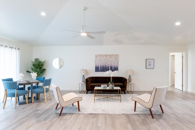 68-1787 Niu Haohao Pl, Waikoloa, HI 96738 - living area featuring lofted ceiling, light wood-style flooring, ceiling fan, baseboards, and recessed lighting