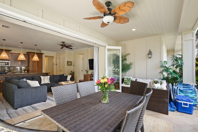 2373 Hoohu Rd Unit B111, Koloa, HI 96756 - dining area with a ceiling fan, ornamental molding, and recessed lighting