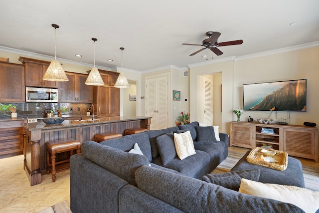 2373 Hoohu Rd Unit B111, Koloa, HI 96756 - living room with crown molding and ceiling fan