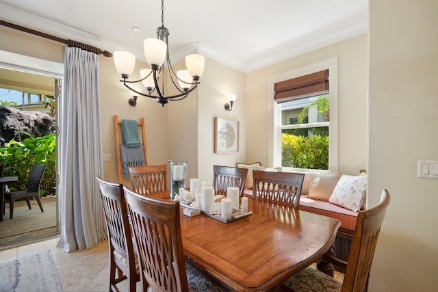 2373 Hoohu Rd Unit B111, Koloa, HI 96756 - dining space with a chandelier, crown molding, and light tile patterned flooring