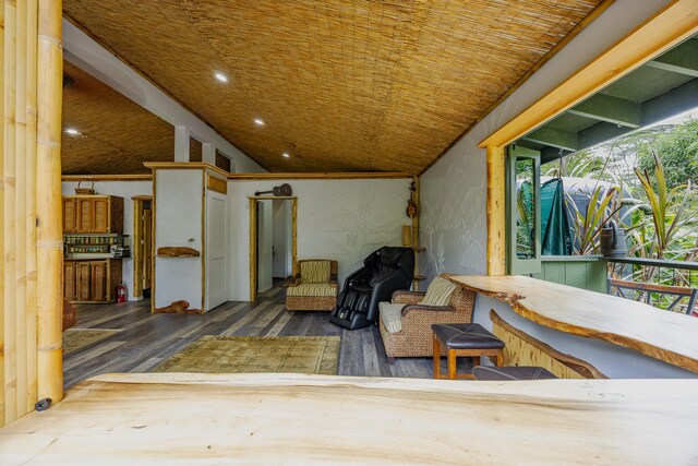 14-3401 Pakalana Rd, Pahoa, HI 96778 - sitting room with wood finished floors, vaulted ceiling, and recessed lighting