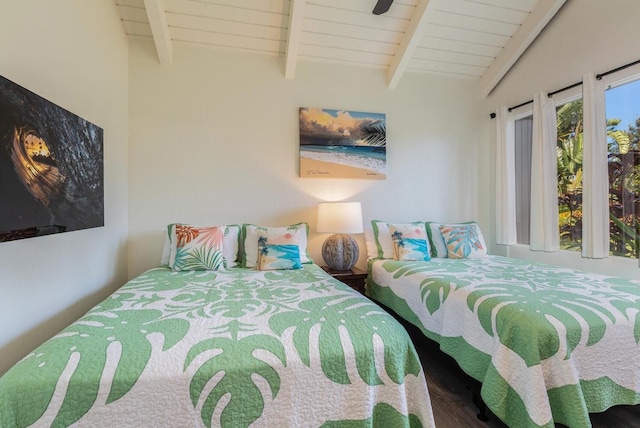 5300 Ka Haku Rd Unit 1, Princeville, HI 96722 - bedroom with wood ceiling, wood finished floors, and ceiling fan