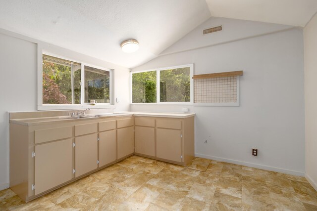 44-3275 Hoo Kahua Rd, Honokaa, HI 96727 - kitchen with lofted ceiling, light countertops, and a sink