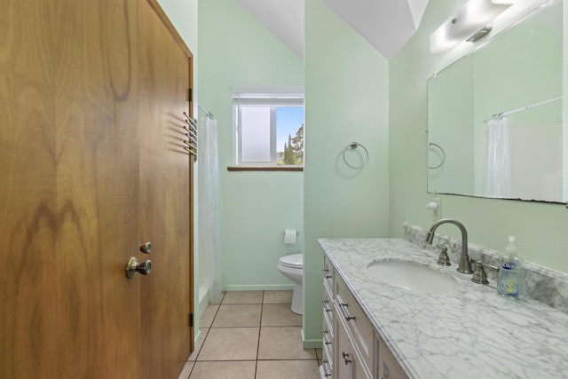15-1948 12th Ave, Keaau, HI 96749 - bathroom with vanity, tile patterned flooring, toilet, lofted ceiling, and shower / bath combo