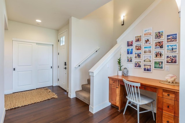 2611 Kiahuna Plantation Dr Unit 4G, Koloa, HI 96756 - home office with dark wood-type flooring, recessed lighting, and baseboards