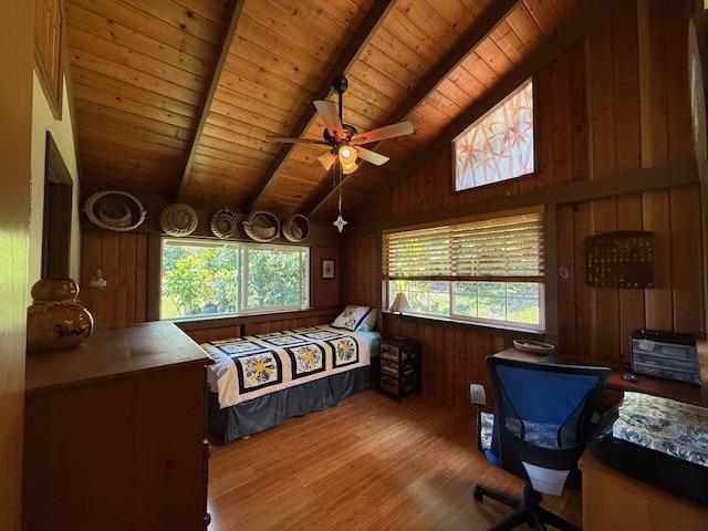 48-5441 Kukuihaele Rd, Honokaa, HI 96727 - bedroom with wood ceiling, wood finished floors, and wooden walls
