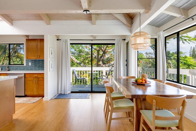 4160 Kalani Pl, Princeville, HI 96722 - dining room featuring beam ceiling and light wood-style flooring