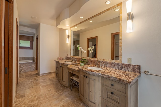 76-863 Pakalakala Pl, Kailua-Kona, HI 96740 - full bath with double vanity, a bath, recessed lighting, and stone finish flooring