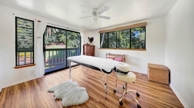 4740 Lae Rd, Kalaheo, HI 96741 - office area featuring baseboards, wood finished floors, and a ceiling fan