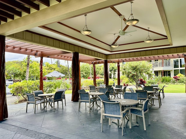 68-180 Waikoloa Beach Dr Unit P4, Waikoloa, HI 96738 - view of patio with outdoor dining space, ceiling fan, and a gazebo