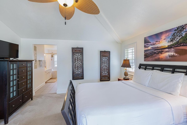 4771 Pepelani Lp Unit 921, Princeville, HI 96722 - bedroom with light carpet, ensuite bathroom, ceiling fan, and baseboards