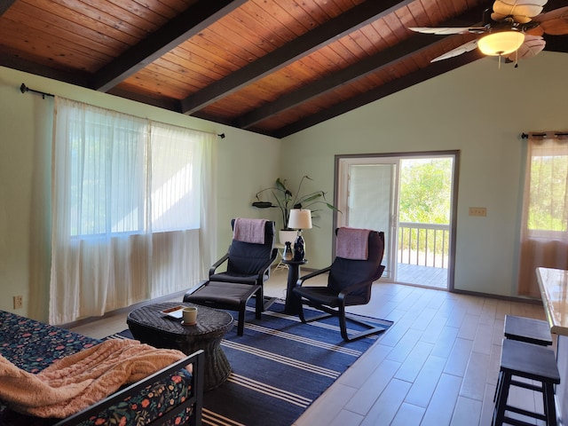 15-2687 Kaku St, Pahoa, HI 96778 - sitting room featuring plenty of natural light, wood ceiling, wood finished floors, and a ceiling fan