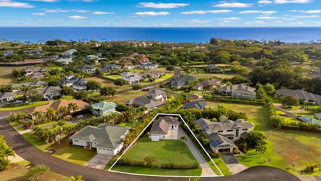 5413 Nakoa St, Koloa, HI 96756 - aerial perspective of suburban area with property parcel outlined and a nearby body of water
