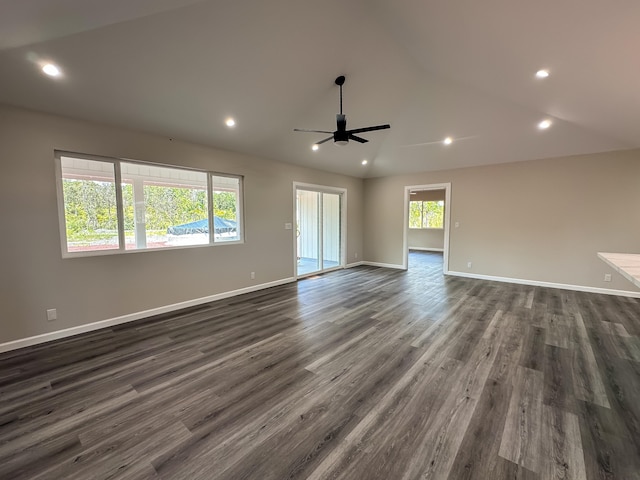 15-1622 3rd Ave, Keaau, HI 96749 - empty room featuring ceiling fan, dark wood-style flooring, baseboards, recessed lighting, and lofted ceiling