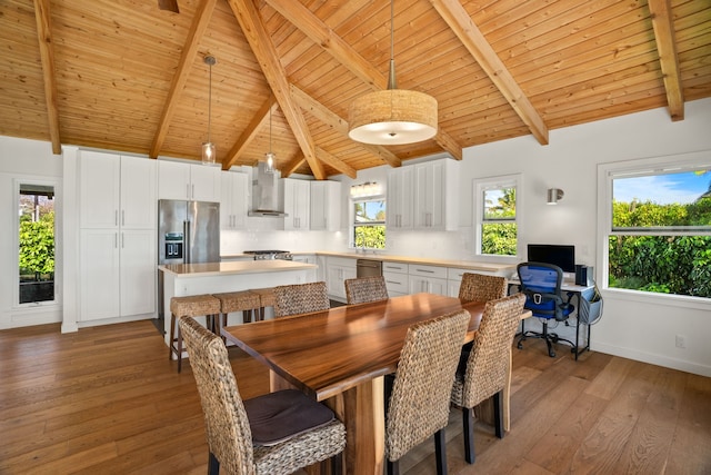 5-7084 Kuhio Hwy, Hanalei, HI 96714 - dining space with wooden ceiling, hardwood / wood-style flooring, and baseboards